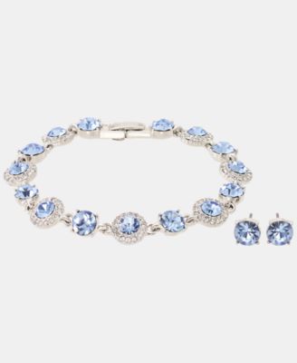 Gold-Tone Boxed Blue Pav&eacute; Halo Bracelet And Earring Set
