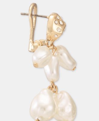 Pav&eacute; Nugget & Imitation Pearl Mismatch Linear Drop Earrings