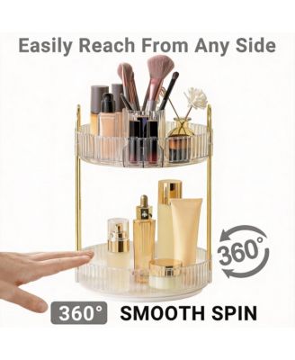 360&deg; Rotating 2-Tier Makeup Organizer for Vanity