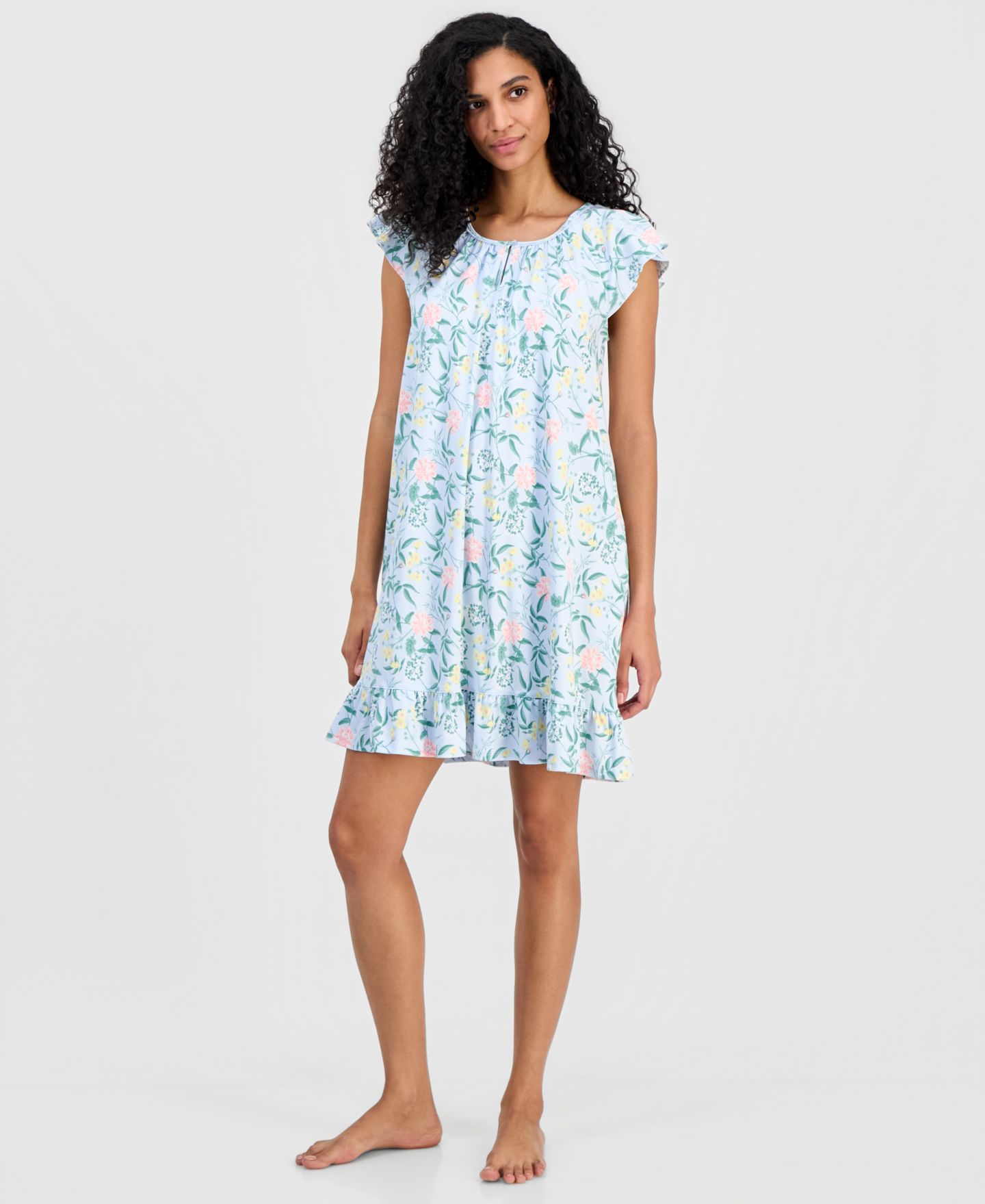 Женские платья Charter Club Printed Cotton Short Sleep Gown, цвет: Синий — фото 1