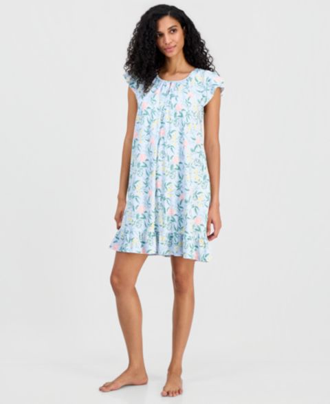 Женские платья Charter Club Printed Cotton Short Sleep Gown, цвет: Синий