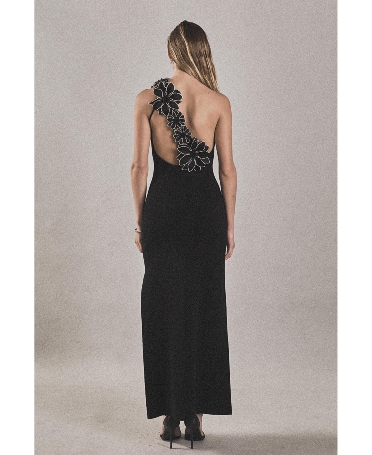endless rose Women's Flower Detail One Shoulder Knit Maxi Dress