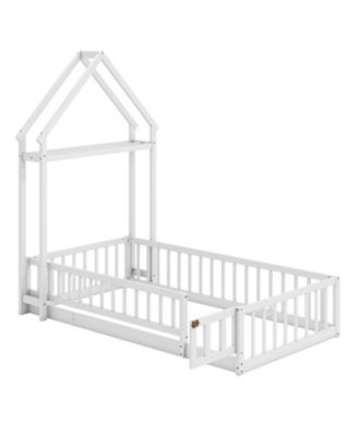 House Style Twin Floor Bed with Decorative Headboard - 48