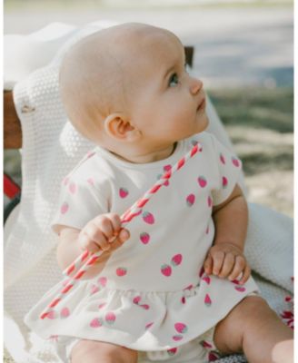 Baby Girls Cotton Rib Jersey Top and Short Set White Printed Strawberries