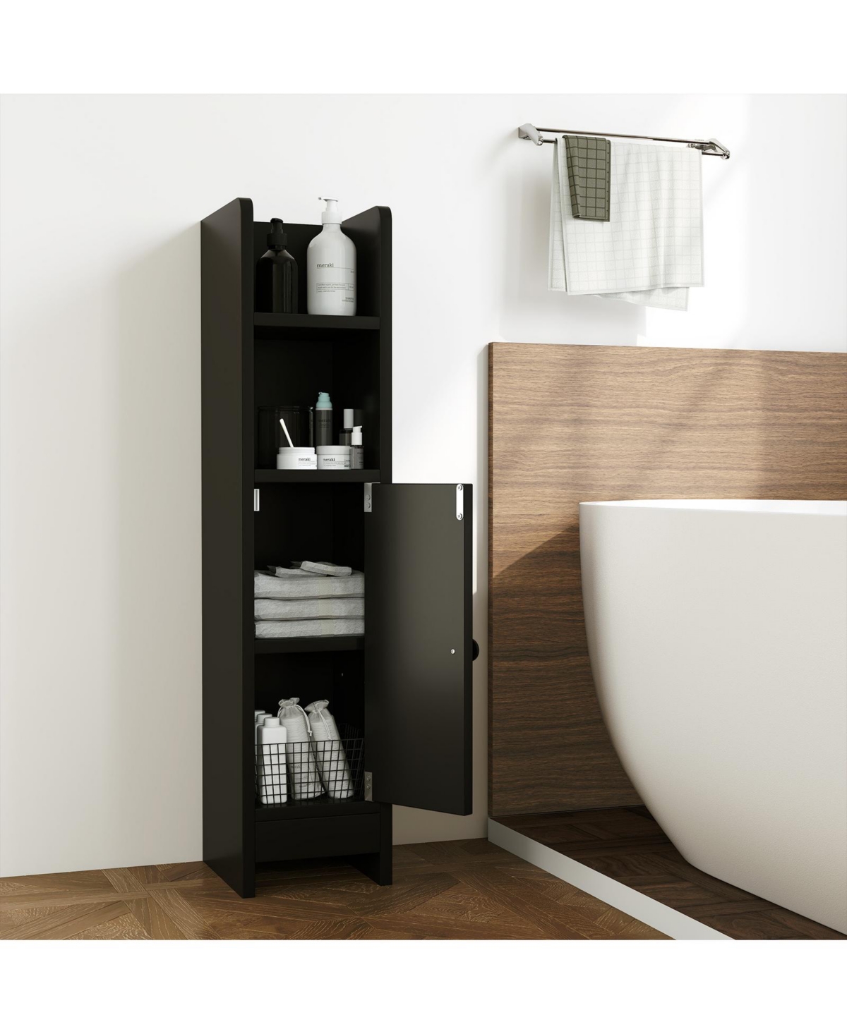 Slickblue Narrow Bathroom Corner Storage Cabinet with Adjustable Shelf