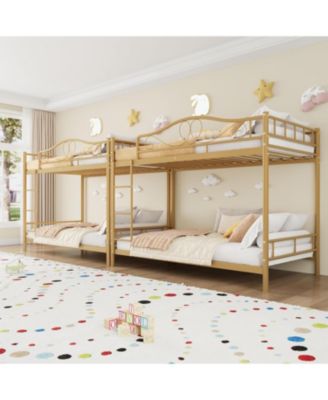 Twin Over Twin Bunk Bed with Ladder & Full Guardrails, Heavy-Duty Metal Frame, 400 lb Capacity, Space-Saving, Noise-Free, Gold