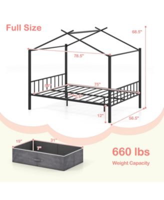 Kids Full Metal House Bed with Roof Frame and Fabric Drawers - 56