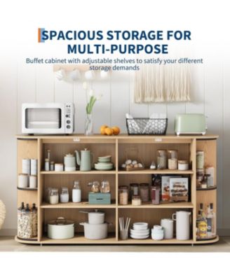 63" Buffet Sideboard Cabinet, Fluted Credenza with Adjustable Shelves, Modern Storage Console Table