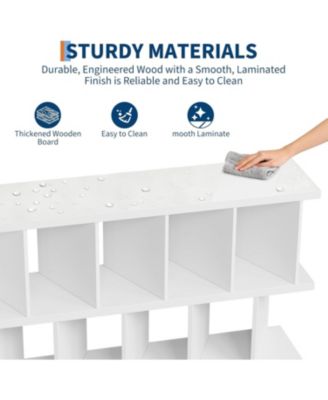 8 Cube Bookcase, Low Open Wood Storage Shelf with Removable Back Panels, Freestanding Bookshelf