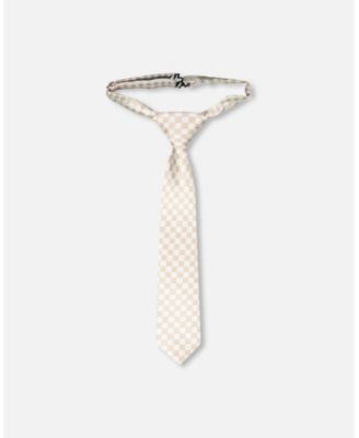 Boys Neck Tie White and Sand Check -Child