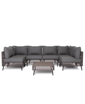 7 Piece PE Wicker Rattan All Weather Cushion Patio Sectional Sofa Set