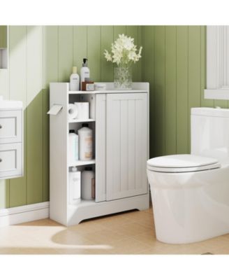 Slim Bathroom Floor Storage Cabinet with Built-In Toilet Paper Holders