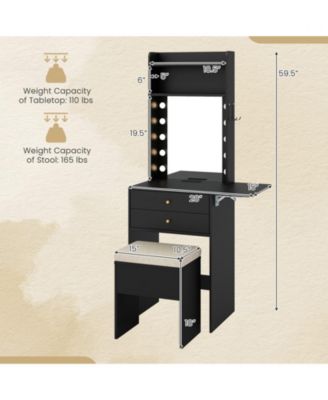 Compact Vanity Desk Set with 3-Color Lighted Mirror and Power Outlets, Makeup Table