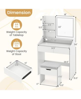 LED Lighted Vanity Desk Makeup Table with 3 Color Lighting Modes