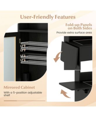 Space-Saving Vanity Desk with Lighted Mirror and Lights, Bedroom Makeup Table