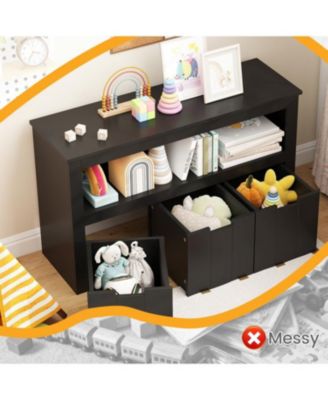 Kids Toy Storage Cabinet with Wheels and Cube Shelves