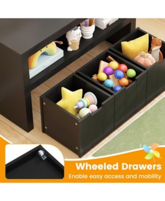 Kids Toy Storage Cabinet with Wheels and Cube Shelves