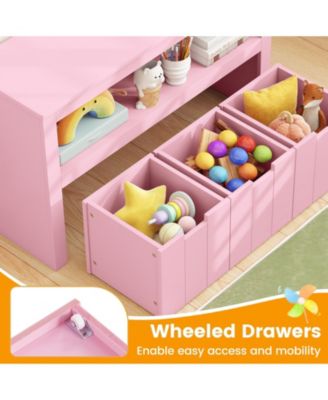 Kids Toy Storage Cabinet with Wheels and Cube Shelves