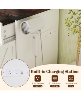 Farmhouse Vanity Desk with Barn-Style Sliding Mirror and 3 Lighting Modes