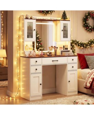 41.5" Makeup Vanity Desk with Power Outlets and 3 Color Lighting Modes, Mirror