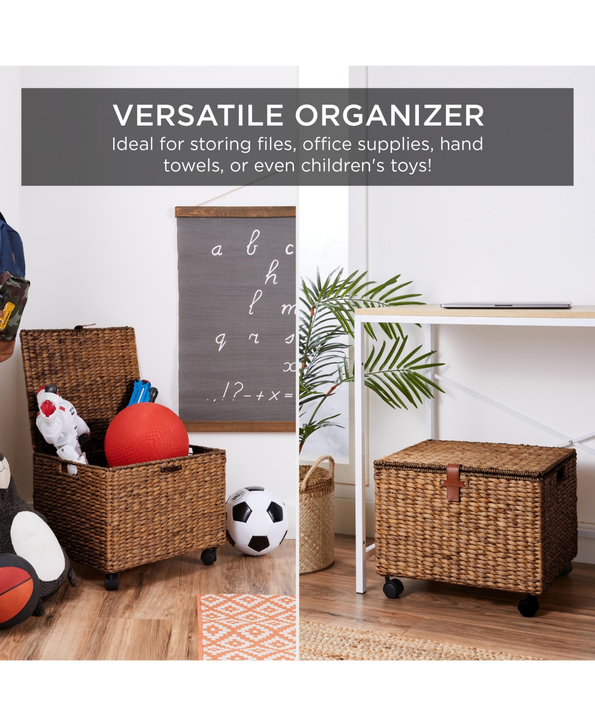 Best Choice Products Hyacinth Rolling Filing Cabinet Mobile Organizer Storage Basket w/ Lid, Locking Wheels