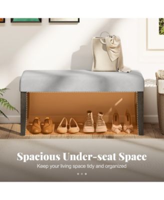 Bedroom Upholstered Bench with Cushioned Seat and Wood Legs