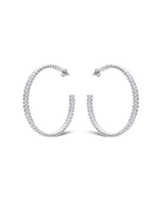 Rhodium Rectangle Cubic Zirconia Statement Hoop Earrings