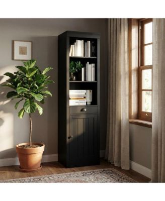 71" Narrow Storage Cabinet with Adjustable Shelves, 3-Tier Bookcase with Drawers & Doors