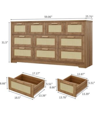 10 Drawers Dresser for Bedroom, Rattan Chest of Drawers with Spacious Tabletop & Handles, Closet Dresser Organizer TV Stand for Living Room,