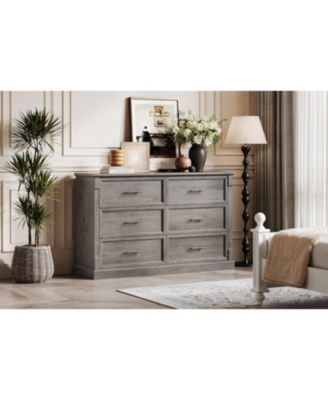47" Farmhouse 6 Drawer Dresser, Rustic Wood Chest Organizer for Bedroom Living Room Hallway Entryway