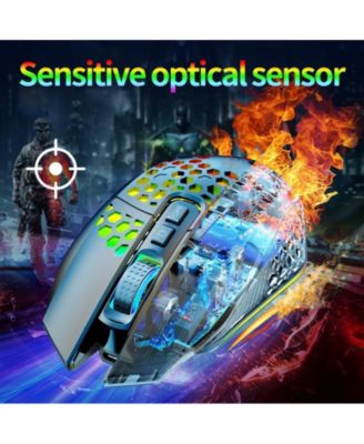 2.4G Wireless Rechargeable Gaming Mouse, Honeycomb Hollow Design, RGB Backlight, 3-Speed DPI (800/1200/1600), Silent Click,for Gamers