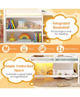 Pine Wood / Plywood / Engineered Wood LED Lighting and Built-In Bookshelf Kids Twin Loft Bed - 44