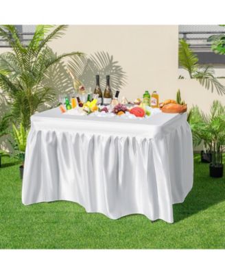 4 ft Folding Ice Bin Table with Skirt and Ice Bucket for Camping, Picnic, Wedding