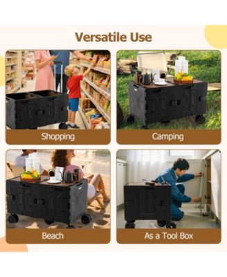 Large Foldable Utility Cart with 2-Tier Storage Crates and Telescoping Handle