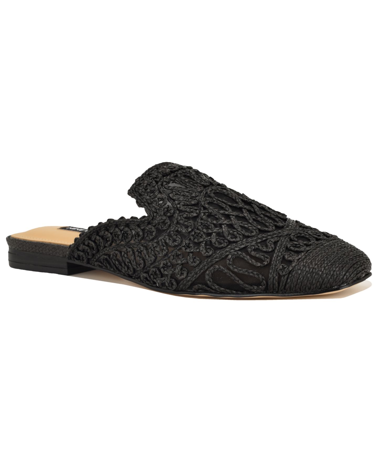Женские сабо Nine West Camella Woven Flat Slip-On Mules, цвет: Чёрный — фото 1