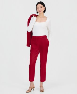 Women's Belted Asymmetrical Jacket & Slim-Fit Pantsuit Set