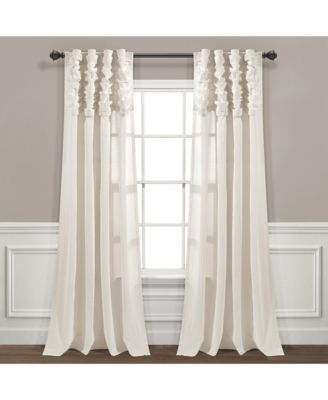Ruched Waterfall Linen Textured Window Curtain Panel Single 52"W x 84"L Off White - Cream Curtains For Bedroom - Living Room Curtains