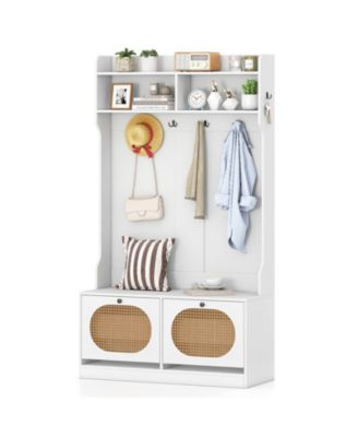 Entryway 4-in-1 Hall Tree with Coat Rack and Flip Drawers