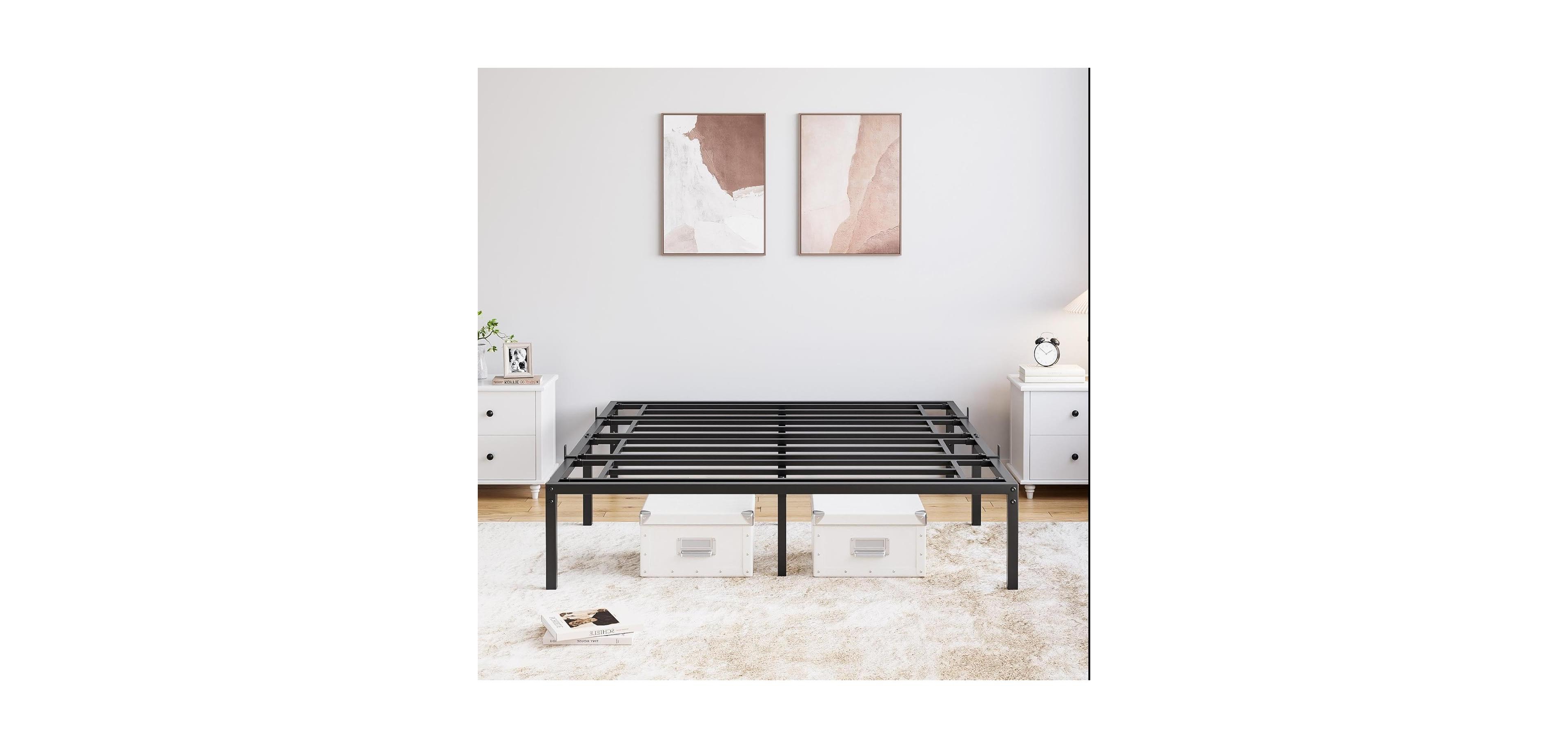 gaomon 12 Inch Full Metal Bed Frame with Storage Space, Heavy-Duty Mattress Foundation with Stoppers, No Box Spring, Noise-Free, Black