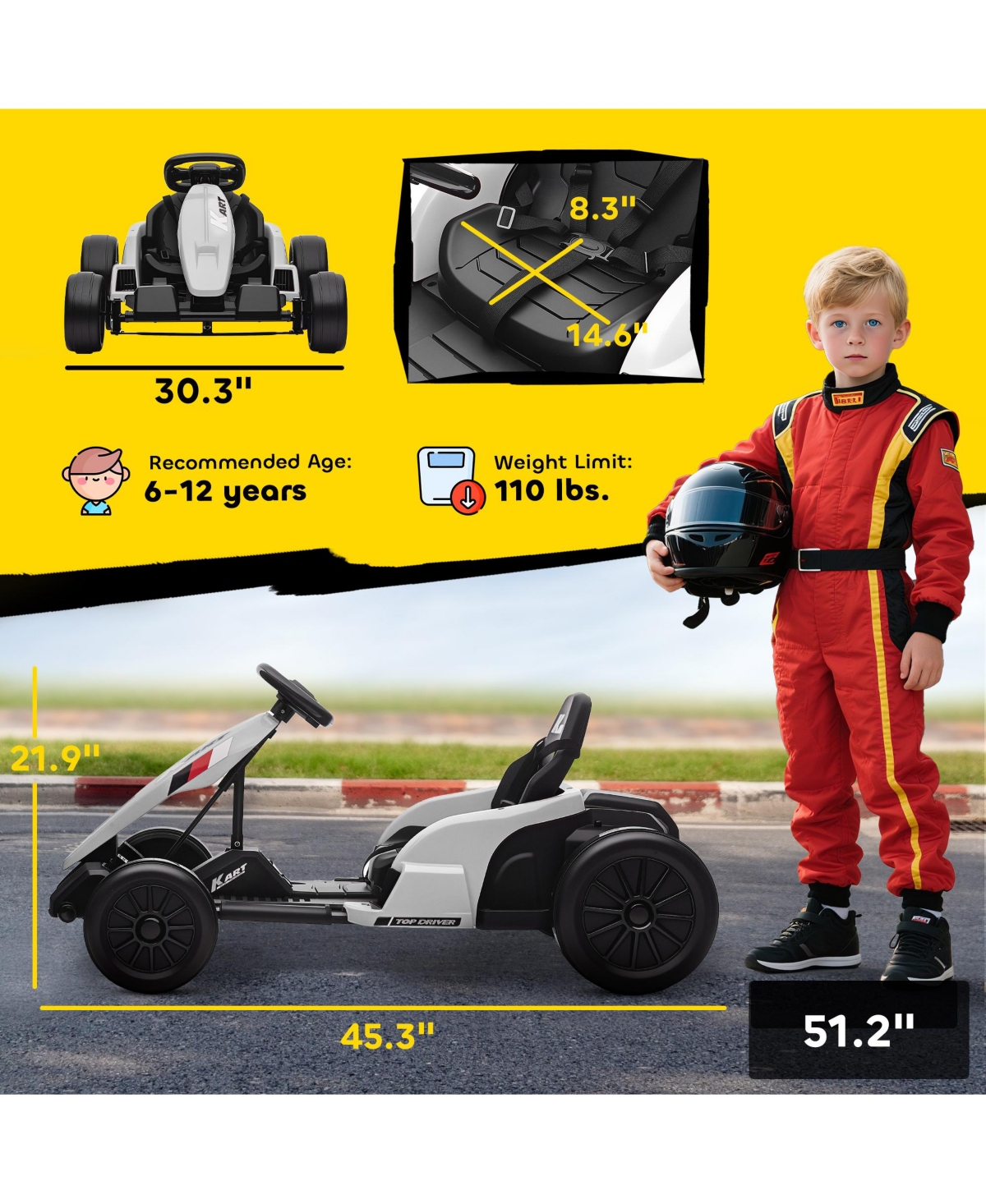 Qaba 24V Electric Go Kart, Kids Drift Kart with Dual 150W Motors,