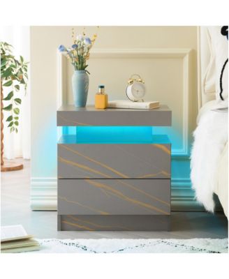 LED Nightstand with 2 Drawers, Bedside Table Cabinet with Adjustable Color Lighting, Modern End Side Table for Bedroom, Living Room