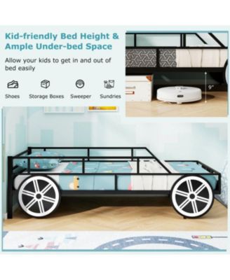 Kids Twin Size Car Bed Frame with Safety Rails and Metal Frame - 42