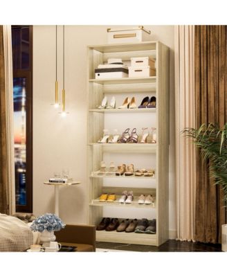 6-Tier Shoe Rack Tower, 80'' Floor Standing Wooden Shoe Organizer