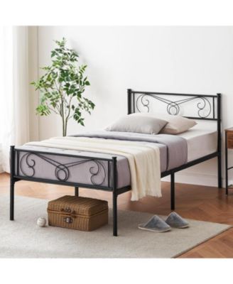 Twin Metal Bed Frame with Headboard and Footboard, Steel Slat Platform, Black