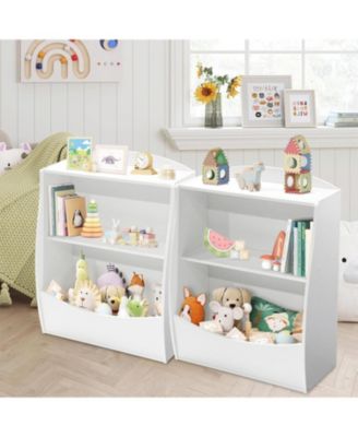 2 Tier Toy Storage Organizer for Kids,Wood Kids Bookshelf and Toy Organizer,Book Display Shelf for Kids Rooms Playroom