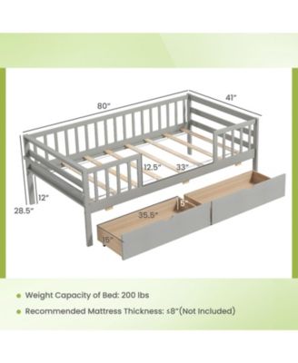 Kids Twin Daybed with Safety Fence and Two Drawers