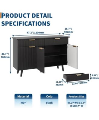 47" Fluted Sideboard Buffet Cabinet with Doors Drawers Storage