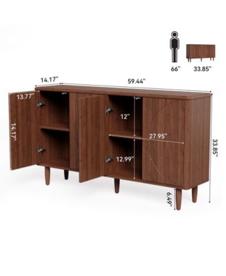 Modern Sideboard Buffet Table with Doors,59-Inch Buffet Cabinet Sideboard with Storage, for Living Room, Dining Room (Walnut)