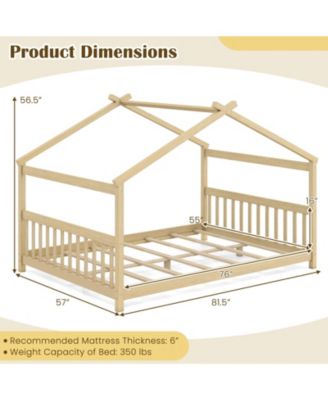 Montessori Full Size Floor Bed with House Frame and Headboard