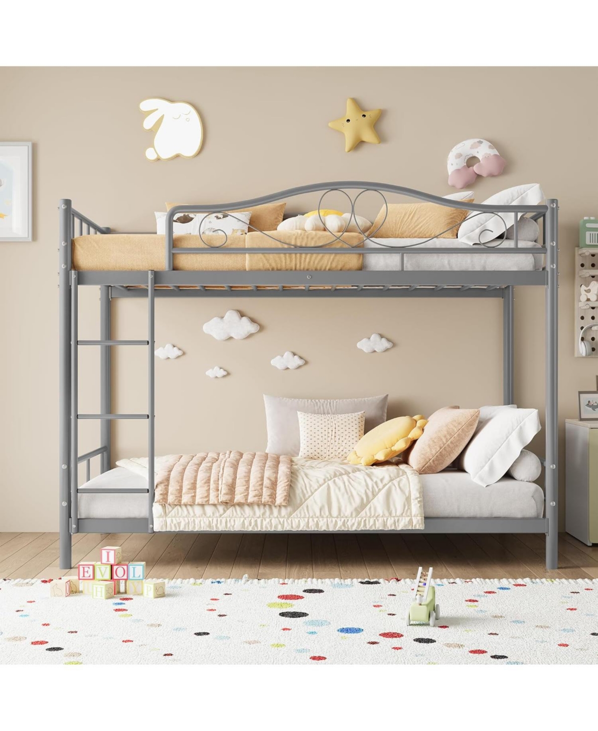 gaomon Twin Over Twin Bunk Bed with Ladder & Full Guardrails, Heavy-Duty Metal Frame, 400 lb Capacity, Space-Saving, Noise-Free